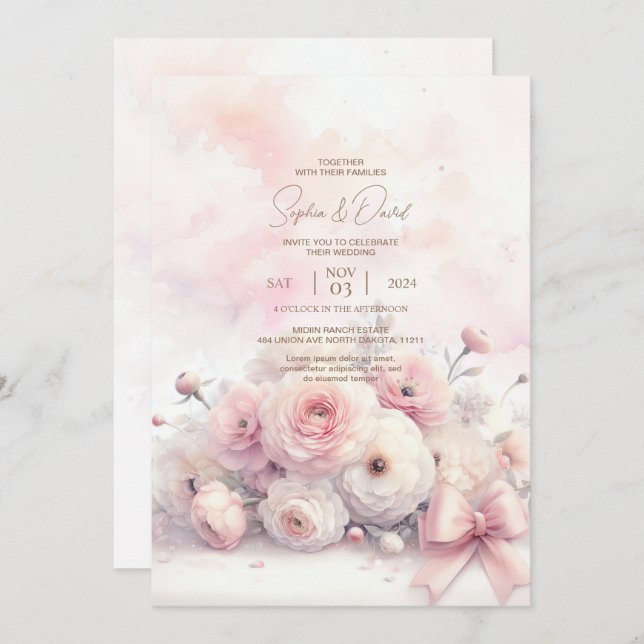 Watercolor Ranunculus Wedding Invitation (Front/Back)