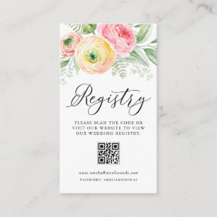 Watercolor Ranunculus Wedding QR Code Registry Enclosure Card