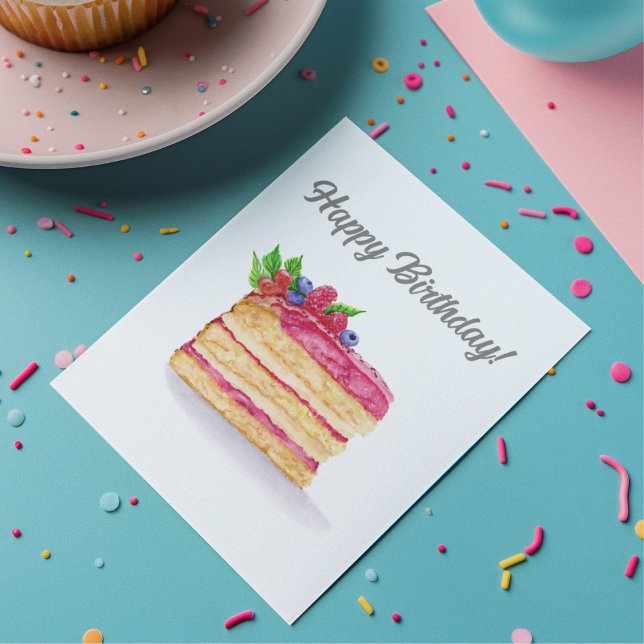 Watercolor Raspberry Cake Birthday Card (Creator Uploaded)