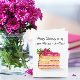 Watercolor Raspberry Cake Birthday Mother-In-Law Card