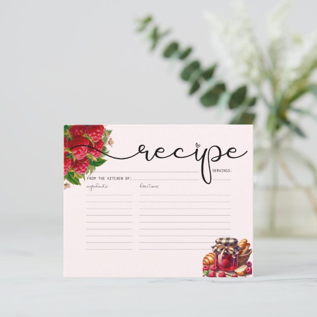 Watercolor Raspberry Recipe Card (Standing Front)