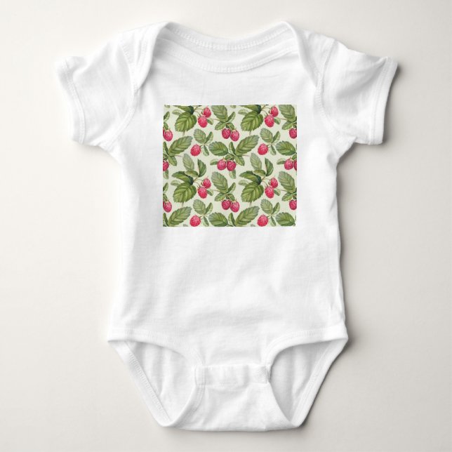 Watercolor Raspberry Seamless Pattern Design Baby Bodysuit (Front)