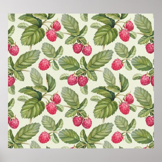 Watercolor Raspberry Seamless Pattern Design Poster (Front)