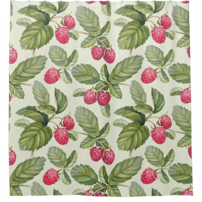Watercolor Raspberry Seamless Pattern Design Shower Curtain (Front)