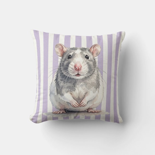 Watercolor Rat Pillow Cover (Front)