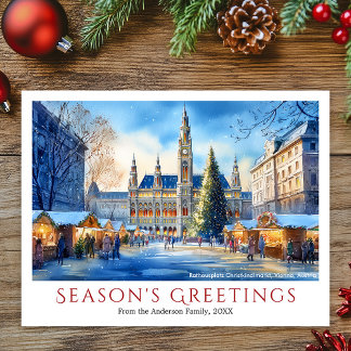 Watercolor Rathausplatz Vienna Austria Christmas Holiday Postcard