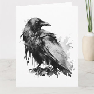 Watercolor Raven - B&W Card
