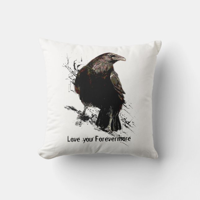 Watercolor Raven Bird Animal Art Black Quote Cushion (Front)