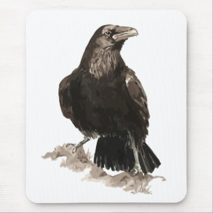 Watercolor Raven Bird & Animal Art Mouse Pad