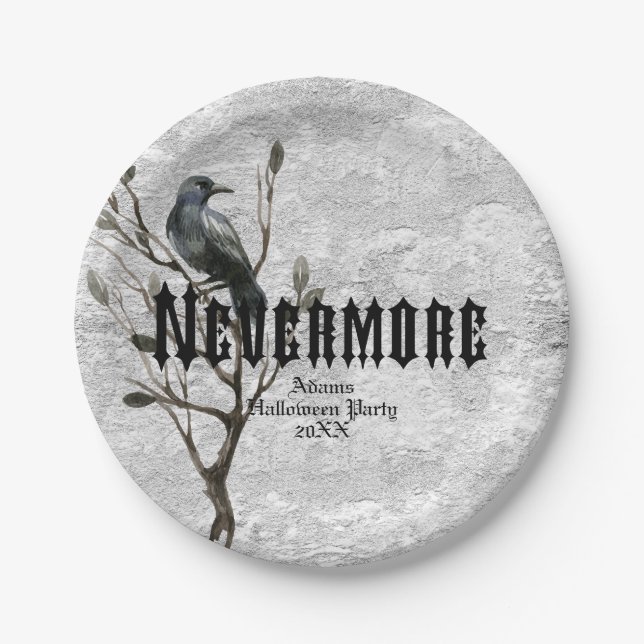 Watercolor Raven Nevermore Paper Plate (Front)