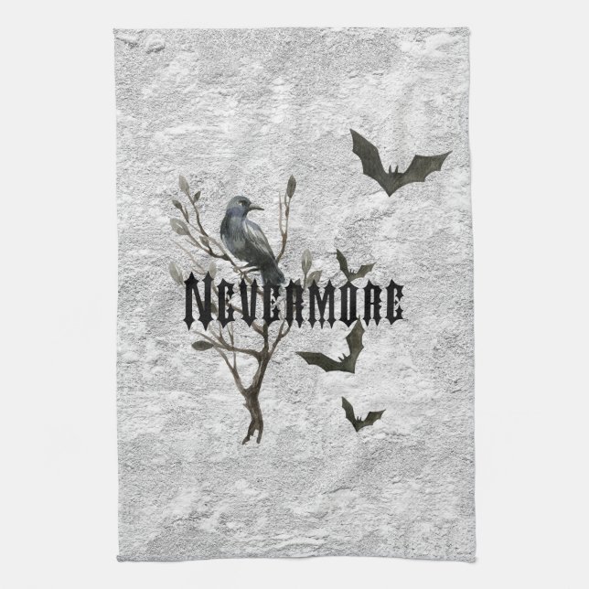 Watercolor Raven Nevermore Tea Towel (Vertical)