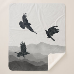 Watercolor Ravens Crows Black Birds Wildlife Sherpa Blanket