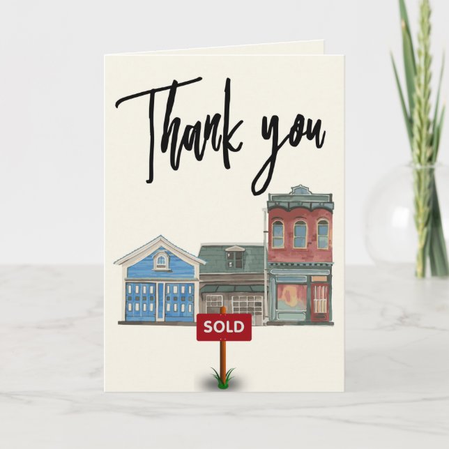 Watercolor Real Estate Agent Seller Closing  Thank You Card (Front)