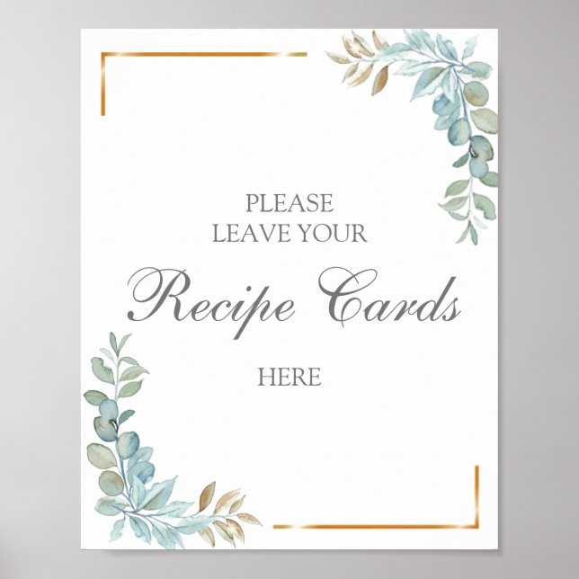 Watercolor Recipe Cards Poster Sign (Front)