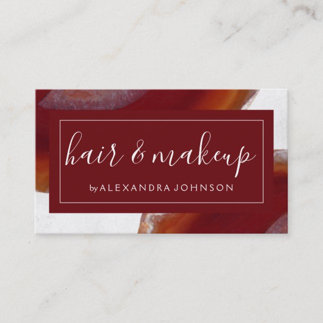 Watercolor Red Agate Geode Business Card (Front)