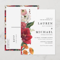 Watercolor Red Amaryllis and Autumn Floral Wedding