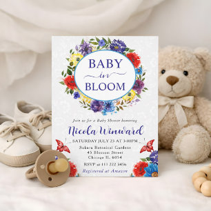 Watercolor Red and Blue Wreath Baby Shower Invitation
