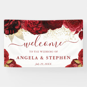 Watercolor Red and Gold Flowers Wedding Banner