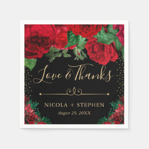 Watercolor Red and Gold Glam Roses Wedding Napkin