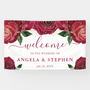 Watercolor Red and Gold Roses Wedding Banner