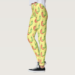 Watercolor Red And Green Chilli Peppers Leggings