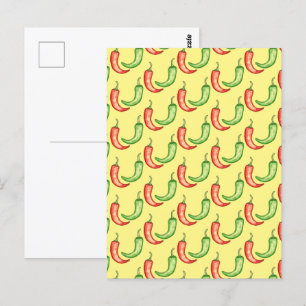 Watercolor Red And Green Chilli Peppers Postcard