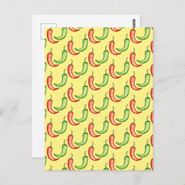 Watercolor Red And Green Chilli Peppers Postcard (Front/Back)