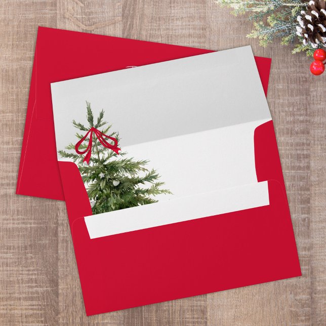Watercolor Red and Green Christmas Tree Envelope (Christmas tree watercolor red and green envelope.)