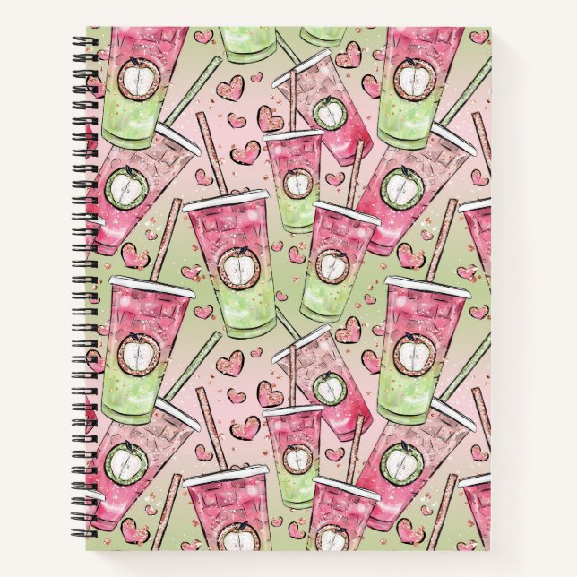 WATERCOLOR RED AND GREEN CUPS WITH STRAWS NOTEBOOK (Front)