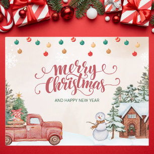 Watercolor Red and Green Merry Christmas Holiday Postcard