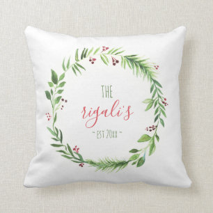 Watercolor Red and Green Personalised Christmas Cushion