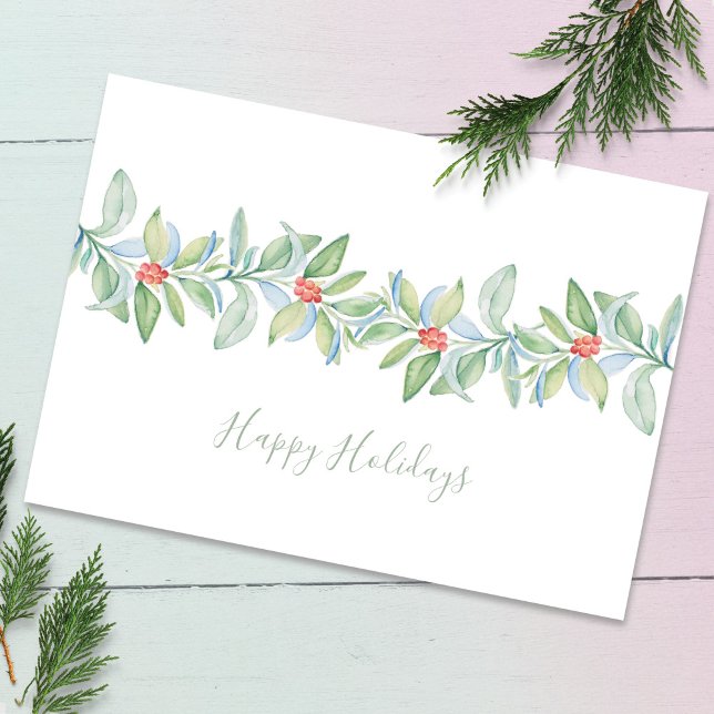 Watercolor Red and Green Stylish Christmas Card (Happy Holidays Christmas cards unique watercolor red and green botanical art Victoria Grigaliunas)