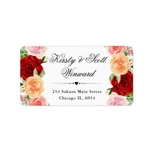 Watercolor Red and Orange Summer Roses address Label