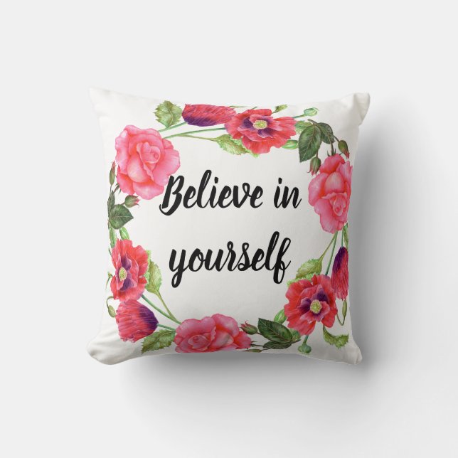 Watercolor Red and Pink Flowers Wreath Circle Cushion (Front)