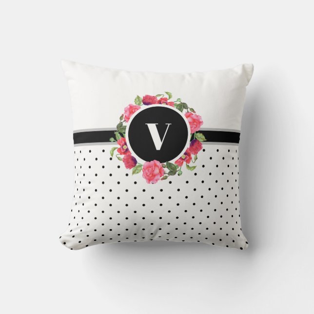 Watercolor Red and Pink Flowers Wreath Circle Cushion (Front)