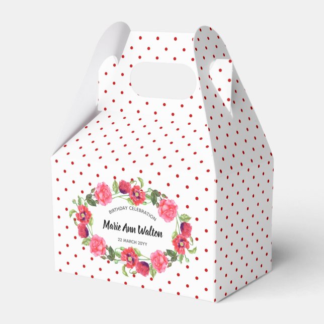 Watercolor Red and Pink Flowers Wreath Design Favour Box (Front Side)