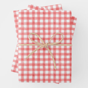 Watercolor Red and White Gingham Wrapping Paper Sheet