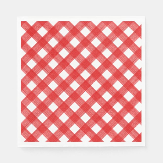 Watercolor Red and White Plaid Paper Napkin (Front)