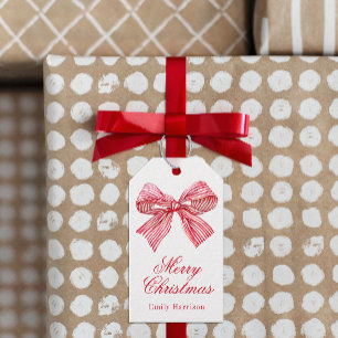 Watercolor Red and White Striped Bow Gift Tags