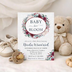 Watercolor Red and White Winter Wreath Baby Shower Invitation