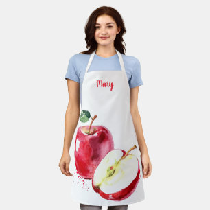Watercolor Red Apple Customizable Apron
