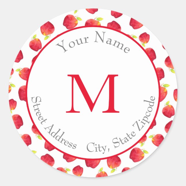 'Watercolor Red Apple Pattern'  Labels (Front)