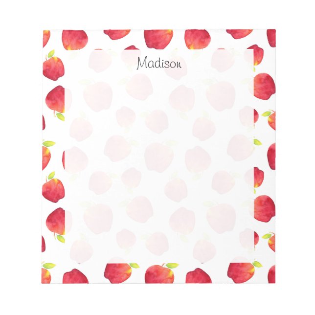 Watercolor Red Apple Pattern  Notepad (Front)