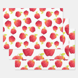 Watercolor Red Apple Patterns Wrapping Paper Sheet