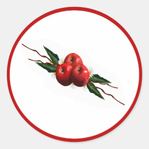 Watercolor Red Apples Classic Round Sticker