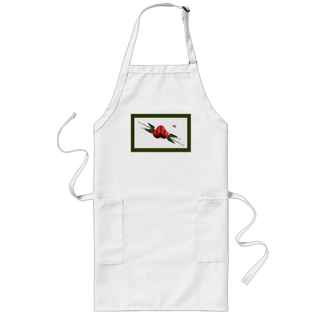 Watercolor Red Apples Long Apron (Front)