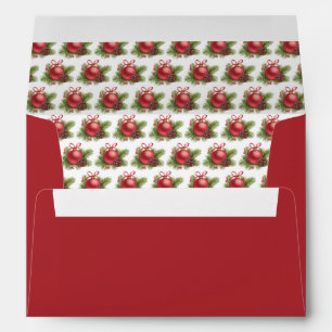 Watercolor Red Ball Ornament Red Christmas Envelope