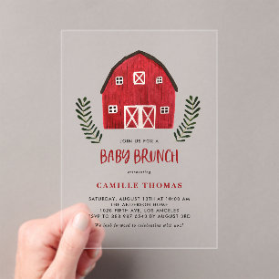 Watercolor Red Barn Country Farmhouse Baby Brunch Acrylic Invitations