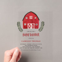 Watercolor Red Barn Country Farmhouse Baby Shower