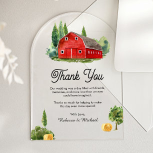 Watercolor Red Barn Rural Farm Wedding Thank You Acrylic Invitations